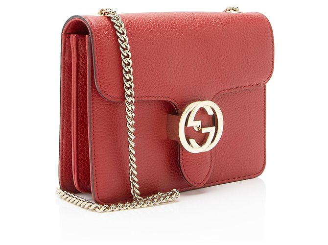 Sac à épaule petit en cuir de veau grainé avec G entrelacé de Gucci Rouge - vue 2
