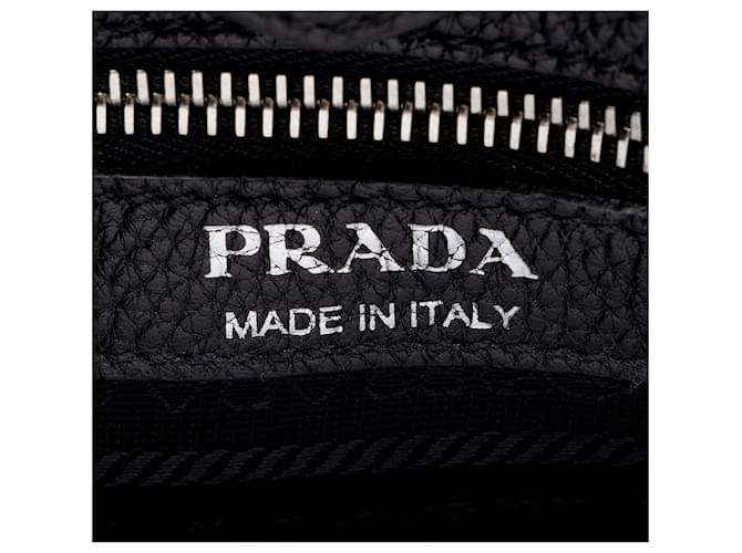Prada Vitello Daino Logo Medium Soft Hobo Nero - vista 7