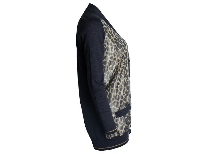 Hermès, grauer Cardigan mit Leopardenmuster Mehrfarben - Ansicht 3