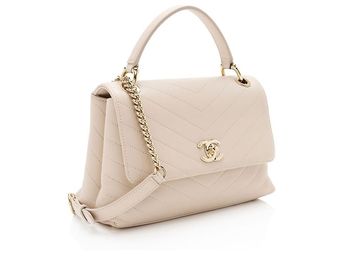 Gabrielle Chanel Chevron Kalbsleder Chic Kleine Handtasche Braun Beige - Ansicht 2