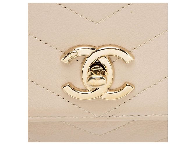 Gabrielle Chanel Chevron Kalbsleder Chic Kleine Handtasche Braun Beige - Ansicht 9