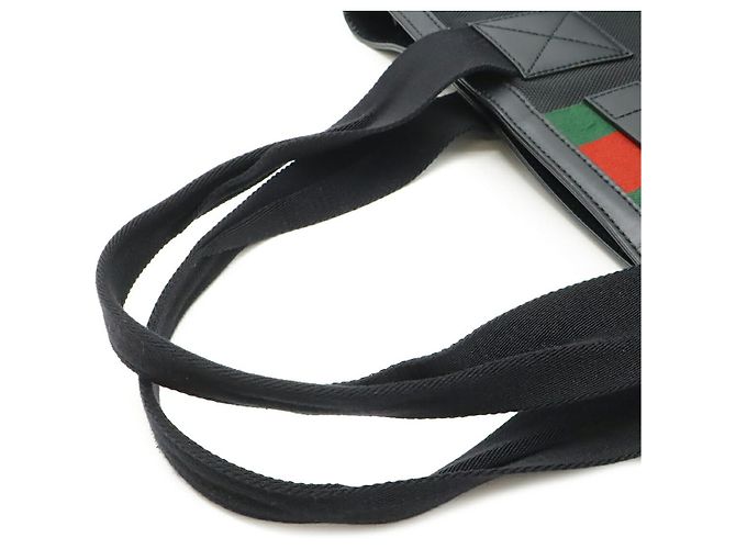 Gucci Nylon Canvas Leder Web Stripe Tote Bag Schwarz - Ansicht 4
