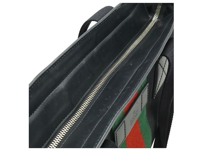 Gucci Nylon Canvas Leder Web Stripe Tote Bag Schwarz - Ansicht 6