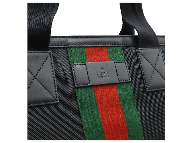 Gucci Nylon Canvas Leder Web Stripe Tote Bag Schwarz - Ansicht 9