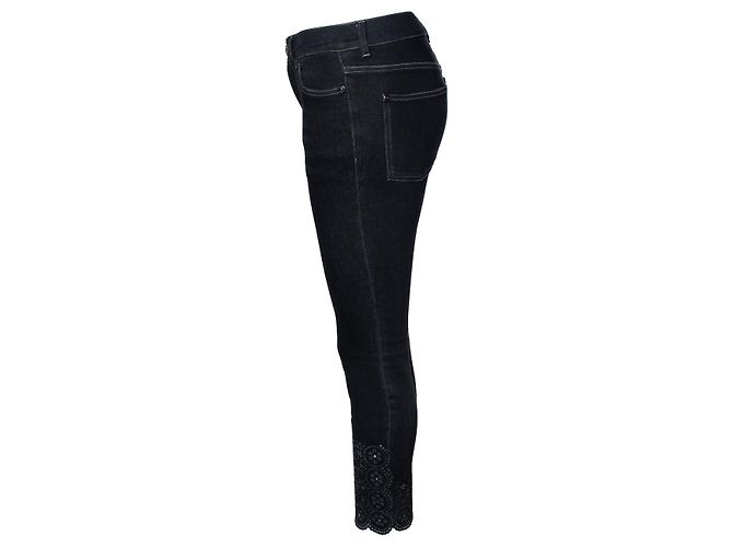 Chanel, schwarze Jeans mit floralem Laserschnittdruck - Ansicht 4