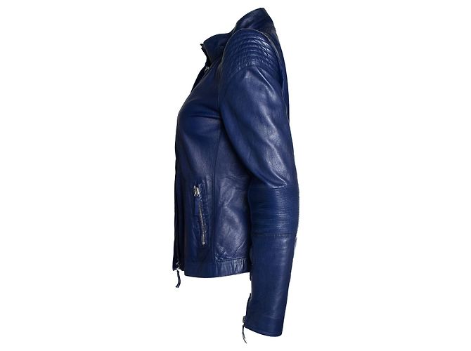 Blaue Leder-Bikerjacke von Roberto Cavalli - Ansicht 2