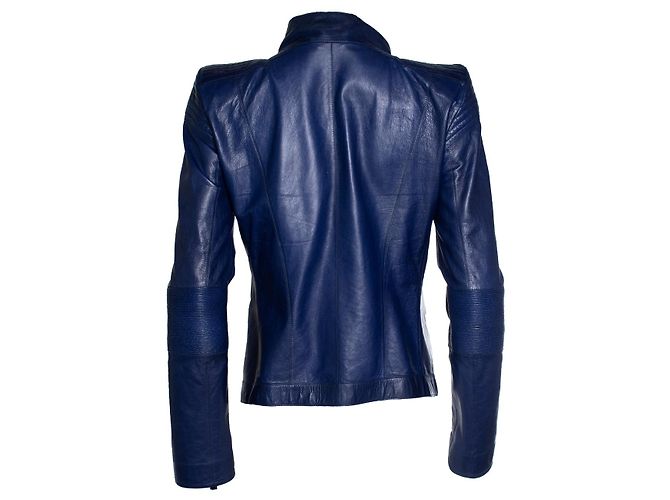 Blaue Leder-Bikerjacke von Roberto Cavalli - Ansicht 3