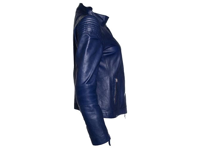 Blaue Leder-Bikerjacke von Roberto Cavalli - Ansicht 4