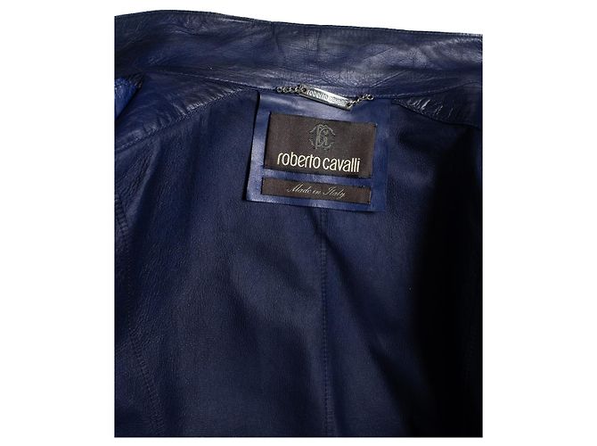 Blaue Leder-Bikerjacke von Roberto Cavalli - Ansicht 5