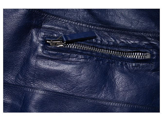 Blaue Leder-Bikerjacke von Roberto Cavalli - Ansicht 7