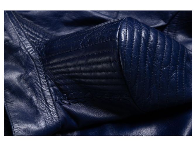 Blaue Leder-Bikerjacke von Roberto Cavalli - Ansicht 8