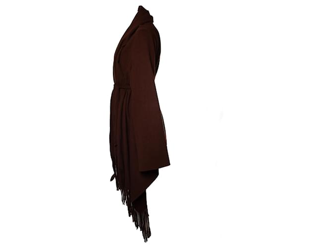 Hermès, capa marrón con flecos Castaño - vista 3