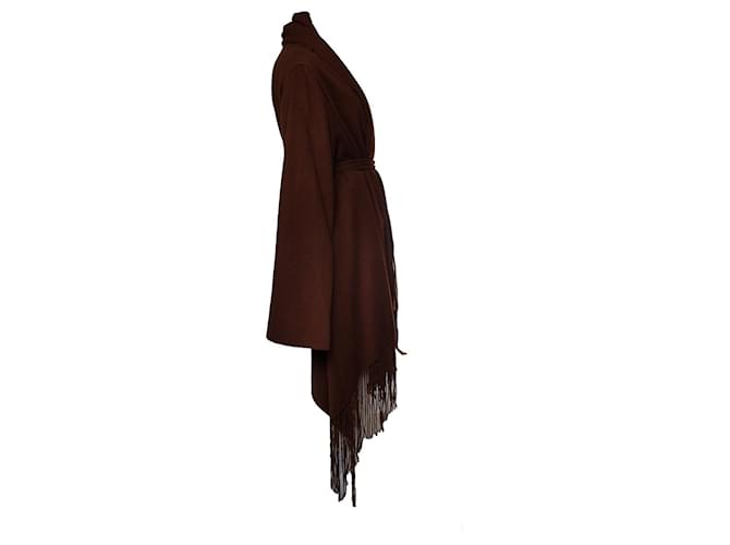 Hermès, capa marrón con flecos Castaño - vista 4