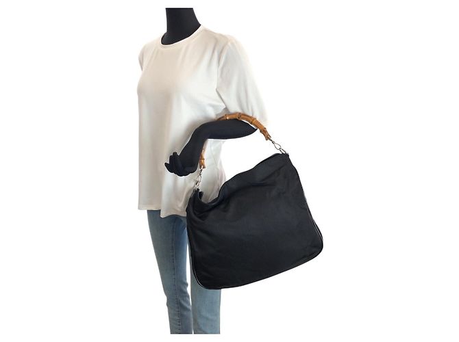 Bolsa Gucci Bamboo 2way em nylon/couro Preto - vista 7