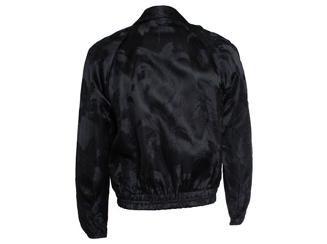 Saint Laurent, Schwarze Satin-Bomberjacke mit Palmendruck - Ansicht 3