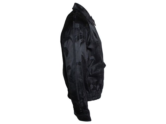 Saint Laurent, Schwarze Satin-Bomberjacke mit Palmendruck - Ansicht 4