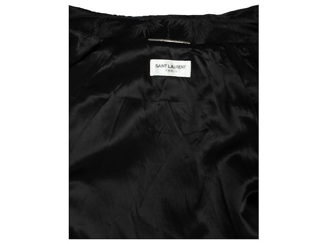 Saint Laurent, Schwarze Satin-Bomberjacke mit Palmendruck - Ansicht 7