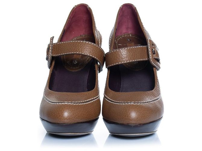 Céline Celine, Zapato de tacón de cuero con plataforma y correa en marrón Castaño - vista 5