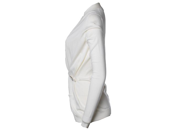 Hermès, weißer Cardigan mit Schnallen-Gürtel - Ansicht 2