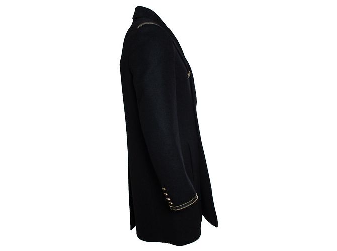 Saint Laurent, schwarzer Mantel 2020 mit militärischen Details - Ansicht 3