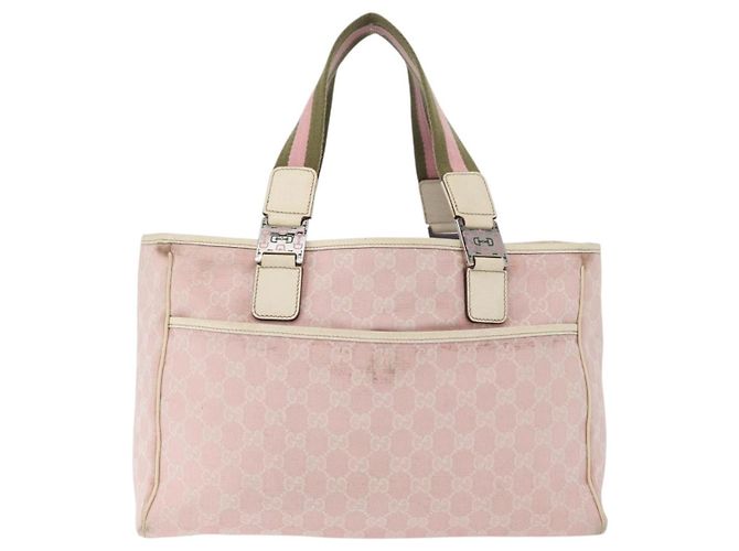 Gucci Web Handle Buckle Tote aus GG Canvas und Leder Medium Pink - Ansicht 2