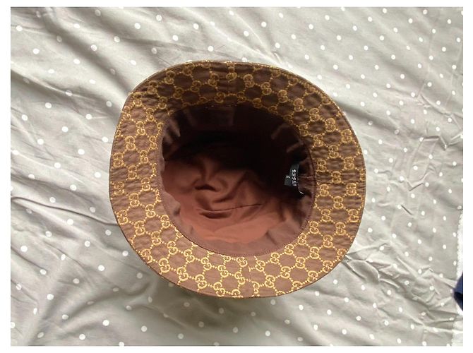 Cappello Bucket Gucci GG Supreme Canvas Marrone e Giallo - vista 4