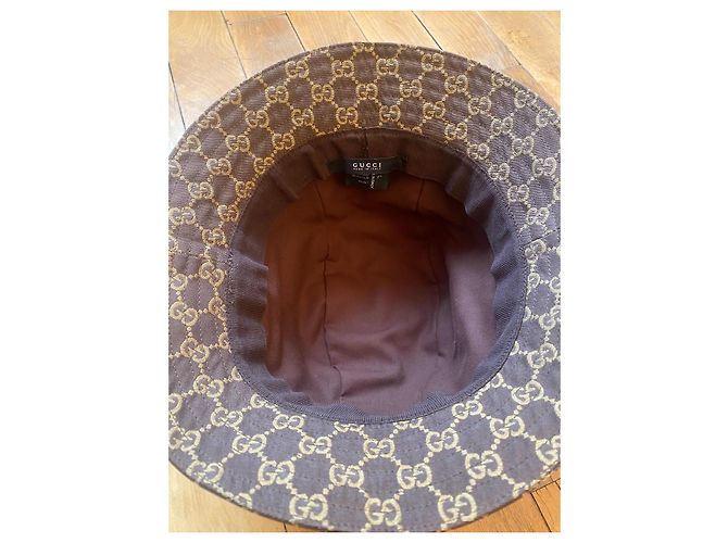 Cappello Bucket Gucci GG Supreme Canvas Marrone e Giallo - vista 8