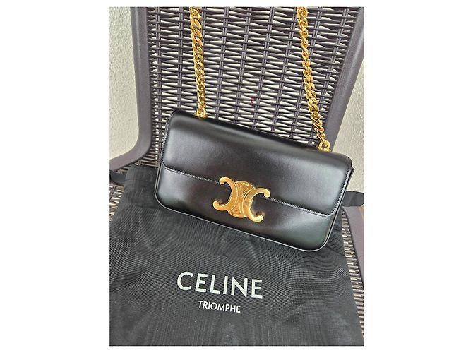 Céline Bolsa Celine Triomphe couro preto - vista 2