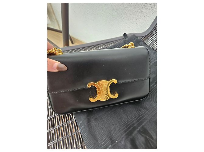Céline Bolsa Celine Triomphe couro preto - vista 3