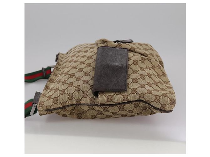 Gucci Double Pocket Web Messenger GG Canvas and leather Medium Marrone - vista 3