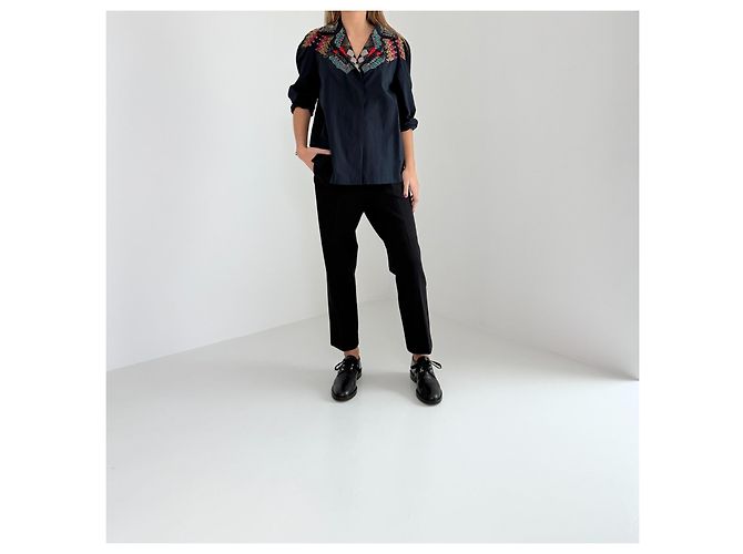 Giacca camicia ricamata Dries Van Noten blu notte in cotone pezzo statement Blu navy - vista 2