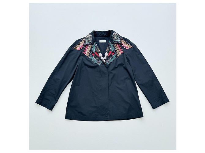Giacca camicia ricamata Dries Van Noten blu notte in cotone pezzo statement Blu navy - vista 3