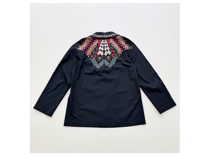 Giacca camicia ricamata Dries Van Noten blu notte in cotone pezzo statement Blu navy - vista 4