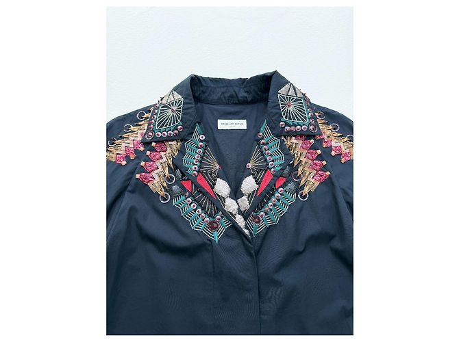 Giacca camicia ricamata Dries Van Noten blu notte in cotone pezzo statement Blu navy - vista 6