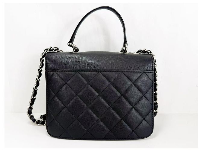 Chanel Vintage Box Flap gestepptes Leder medium Schwarz - Ansicht 3