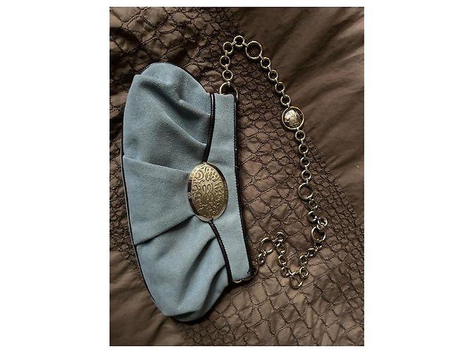 Clutch Lancel Brigitte Bardot Blu Suede - vista 2