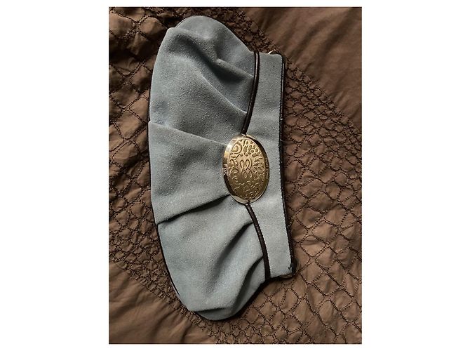 Clutch Lancel Brigitte Bardot Blu Suede - vista 3