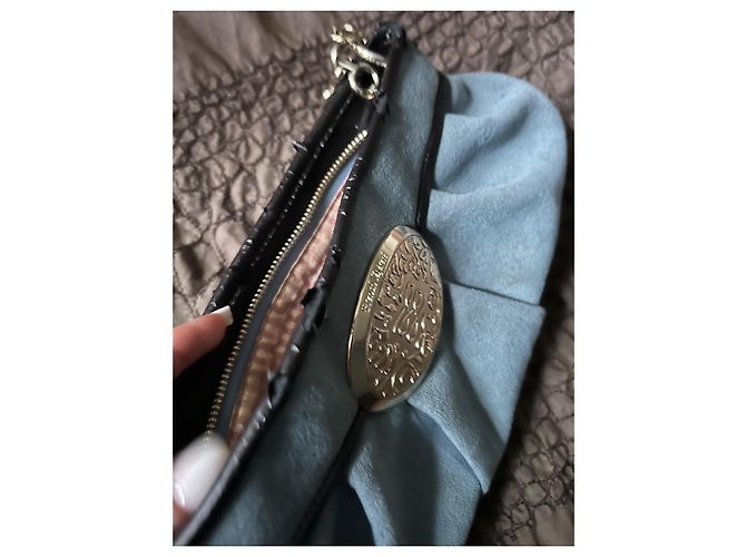 Clutch Lancel Brigitte Bardot Blu Suede - vista 6
