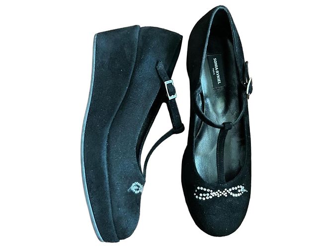Scarpe con zeppa Sonia Rykiel in suede nero - vista 2