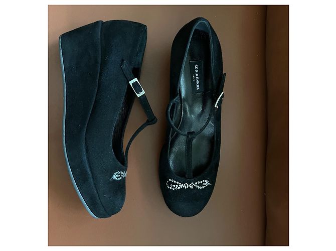 Scarpe con zeppa Sonia Rykiel in suede nero - vista 6