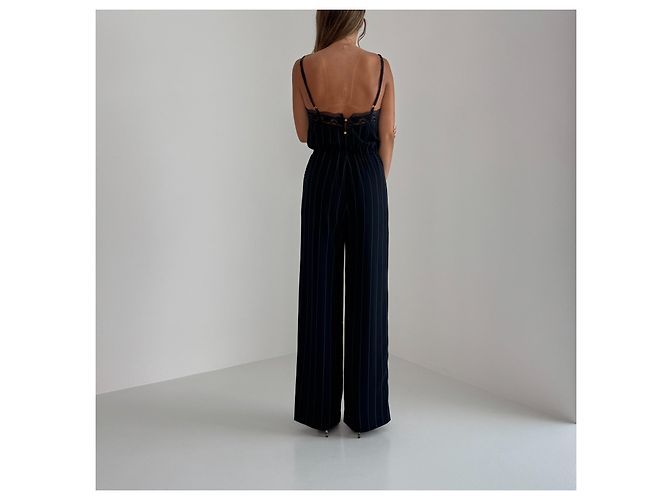 Autre Marque Jumpsuit Goen J a righe con pizzo, gamba larga, nera, senza maniche, pezzo statement. Blu navy - vista 10