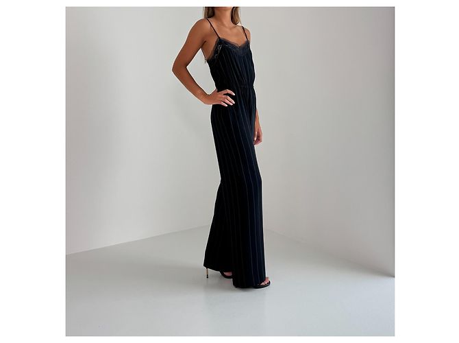Autre Marque Jumpsuit Goen J a righe con pizzo, gamba larga, nera, senza maniche, pezzo statement. Blu navy - vista 2