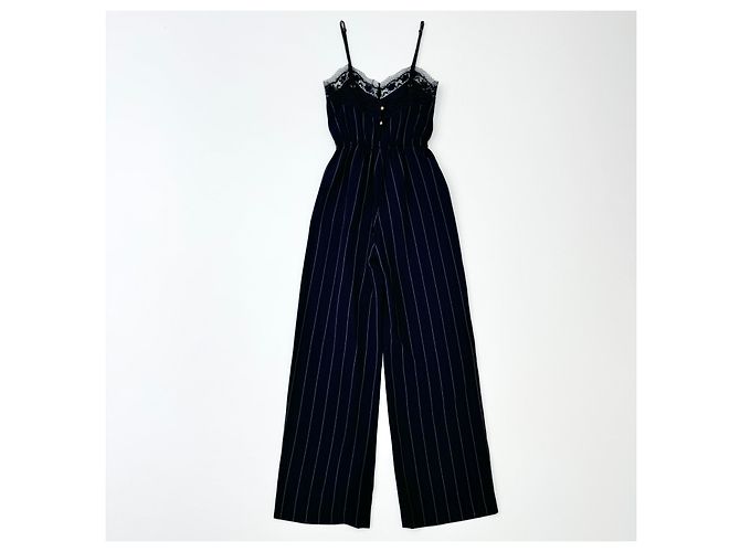 Autre Marque Jumpsuit Goen J a righe con pizzo, gamba larga, nera, senza maniche, pezzo statement. Blu navy - vista 3