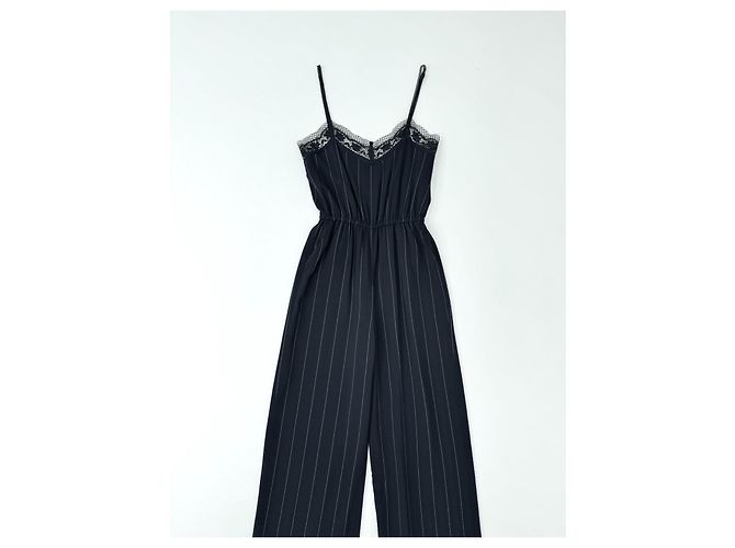 Autre Marque Jumpsuit Goen J a righe con pizzo, gamba larga, nera, senza maniche, pezzo statement. Blu navy - vista 4