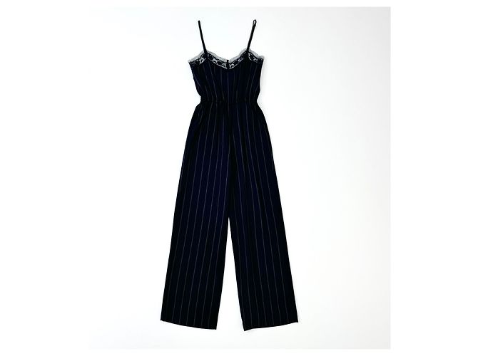 Autre Marque Jumpsuit Goen J a righe con pizzo, gamba larga, nera, senza maniche, pezzo statement. Blu navy - vista 5