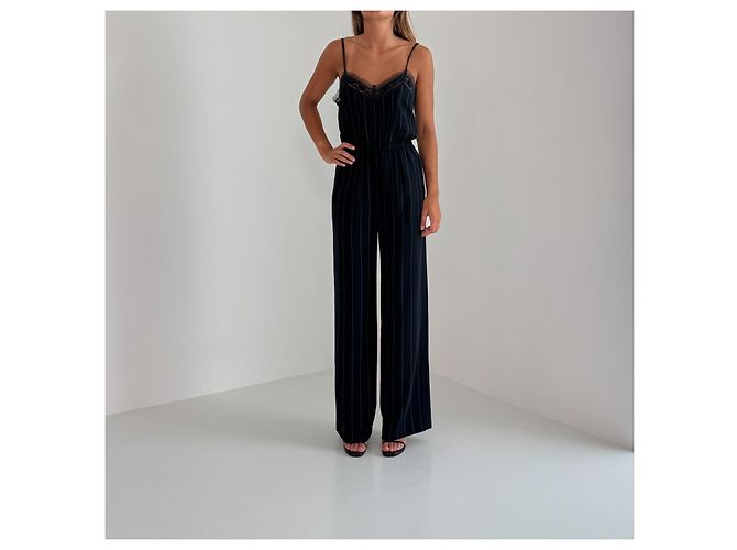 Autre Marque Jumpsuit Goen J a righe con pizzo, gamba larga, nera, senza maniche, pezzo statement. Blu navy - vista 6