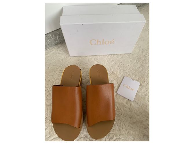 Zoccoli con zeppa Chloé in pelle - Marrone chiaro - vista 2