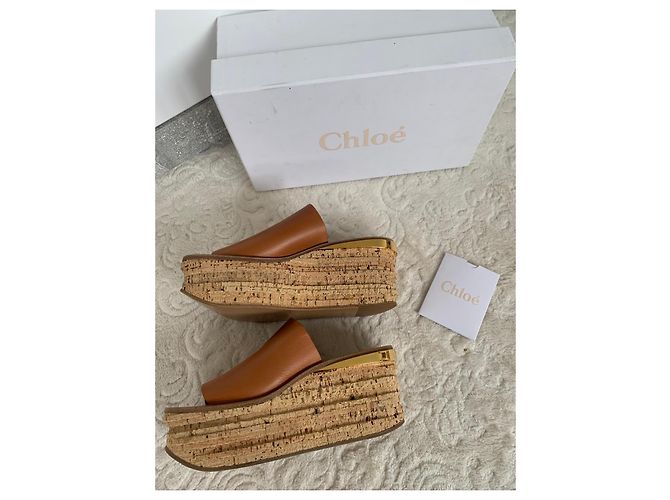 Zoccoli con zeppa Chloé in pelle - Marrone chiaro - vista 3