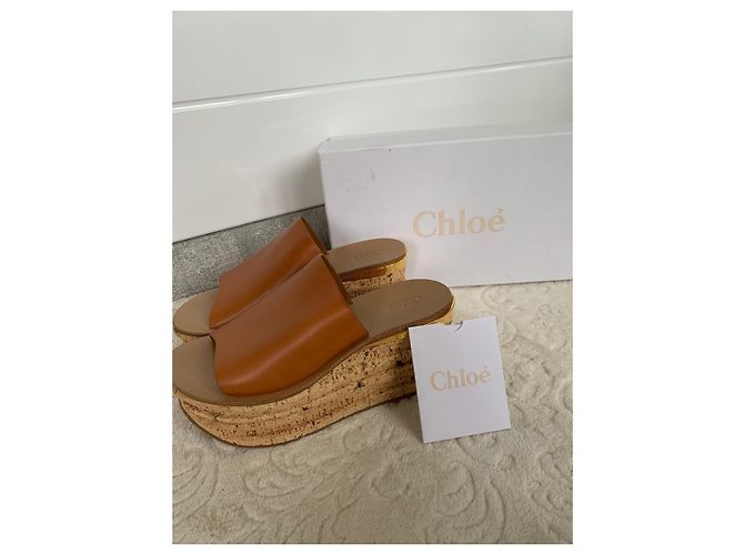 Zoccoli con zeppa Chloé in pelle - Marrone chiaro - vista 4