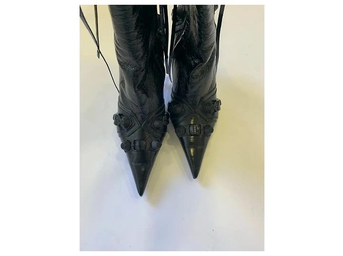 Stivali alti Balenciaga Le Cagole in pelle nera con borchie - vista 3